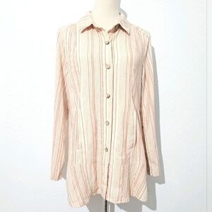 Simply Noelle Size S/M Linen Cotton Button Front Tunic Top Beige Orange Striped